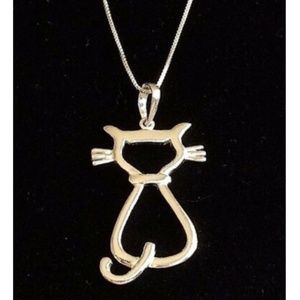 Sterling Silver Kitty Cat Lady Necklace 18" 925